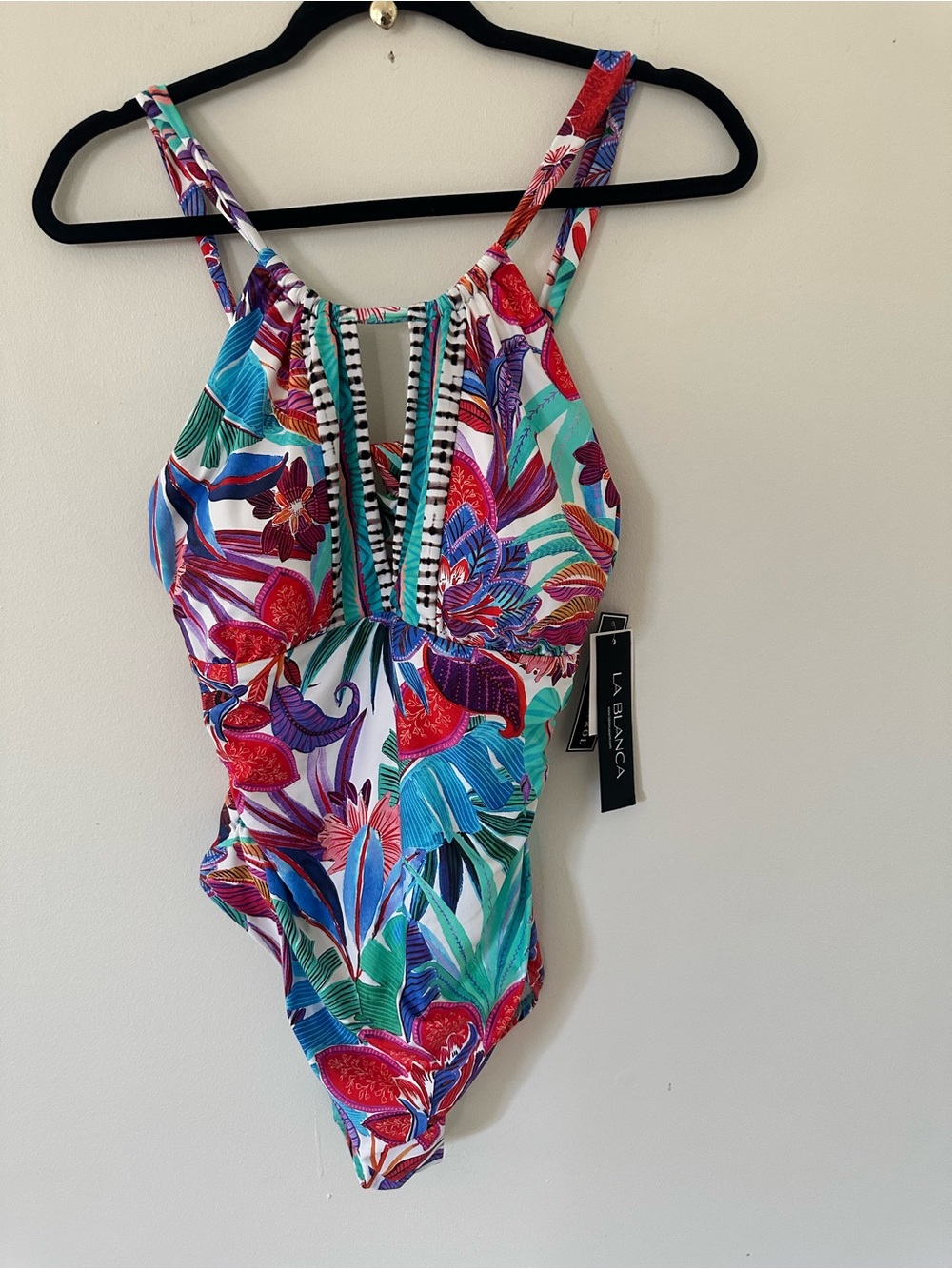 La Blanca Aqua Multi Floral Halter One-Piece Swimsuit size 14 - Picture 2 of 10